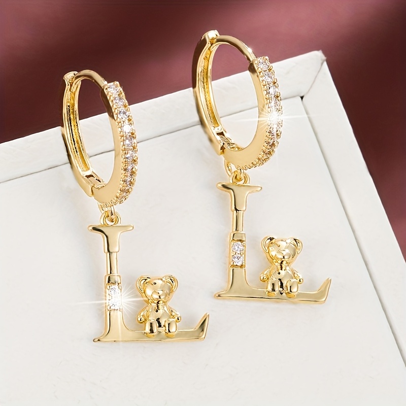 Women's Fashionable Letter Bear Design Drop Earrings Set